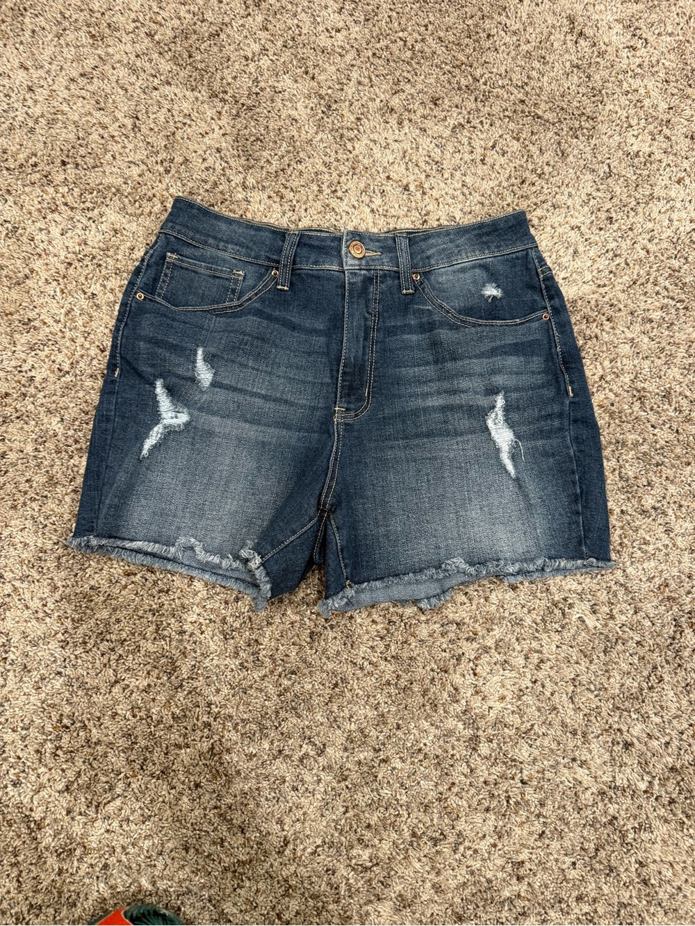 Time and Tru Dark Blue High-Rise Distressed Denim Shorts